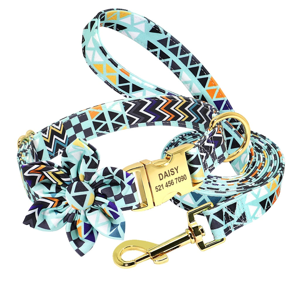 Bohemia Custom Hundehalsband Leine Nylon Blumen bedrucktes Haustier Hundehalsband Leine Personalisiertes Welpenhalsband für kleine mittelgroße Hunde