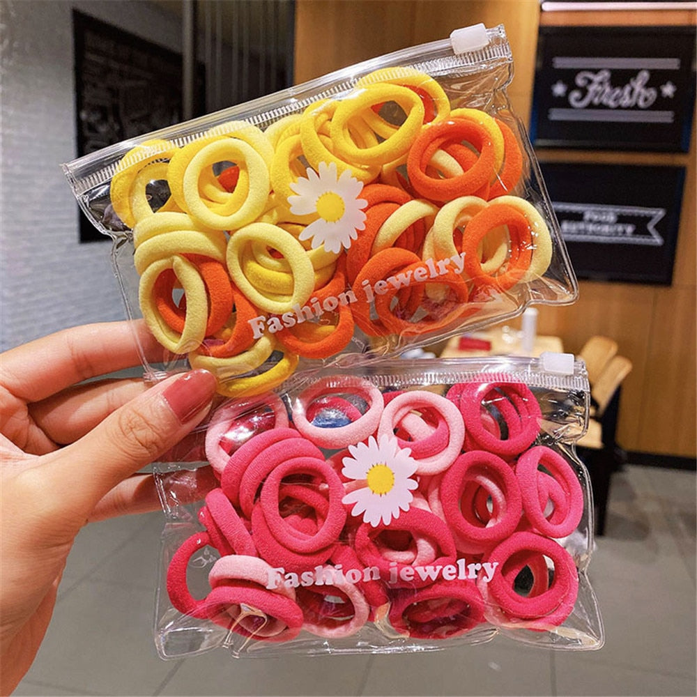 50Pcs/Set Frauen Mädchen 4cm / 2cm Bunte Nylon Elastische Haarbänder, Pferdeschwanz Halter, Gummibänder