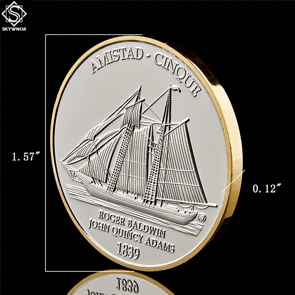 1839 American Civil War Boat Amistad Anniversary Gold & Silver USA Challenge Coin Collectibles