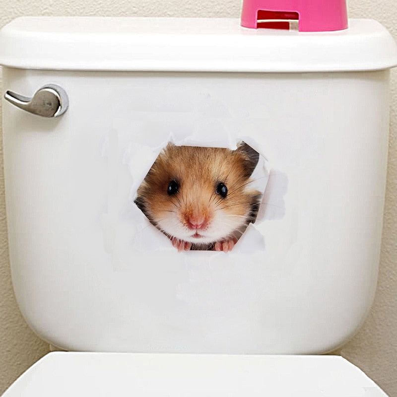 Katzen 3D-Wandaufkleber, Toilettenaufkleber, Lochansicht, lebendige Hunde, Badezimmer, für Heimdekoration, Tiere, Vinyl-Aufkleber, Kunst, Tapete, Poster