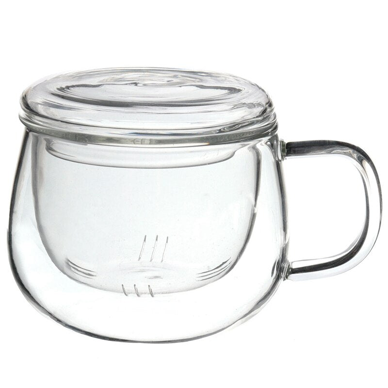 Arshen Hochwertiges, langlebiges 3-in-1-Set, 320 ml, klare, hitzebeständige Tee-Kaffeetasse mit Tee-Ei-Filterdeckel für das Heimbüro
