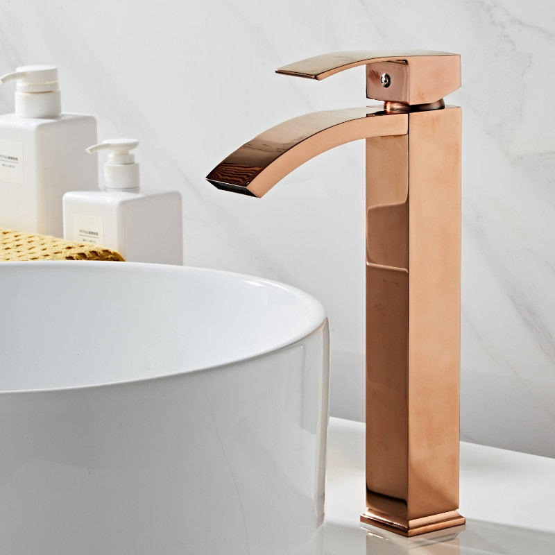 Becken Wasserhahn aus Messing, Rose Gold Wasserhahn