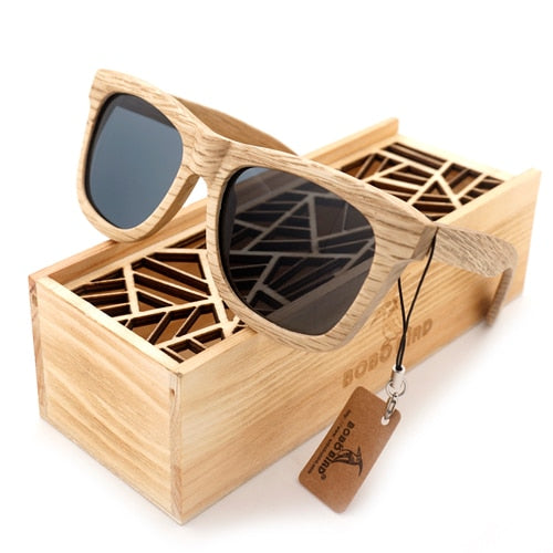 Damen & Herren Sonnenbrille, Handarbeit Natur Holz Polarisierte Brillengestell inklusive Holz Geschenkbox