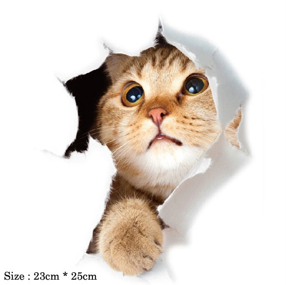 Katzen 3D-Wandaufkleber, Toilettenaufkleber, Lochansicht, lebendige Hunde, Badezimmer, für Heimdekoration, Tiere, Vinyl-Aufkleber, Kunst, Tapete, Poster