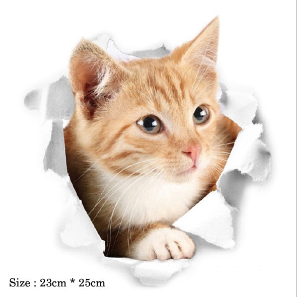 Katzen 3D-Wandaufkleber, Toilettenaufkleber, Lochansicht, lebendige Hunde, Badezimmer, für Heimdekoration, Tiere, Vinyl-Aufkleber, Kunst, Tapete, Poster