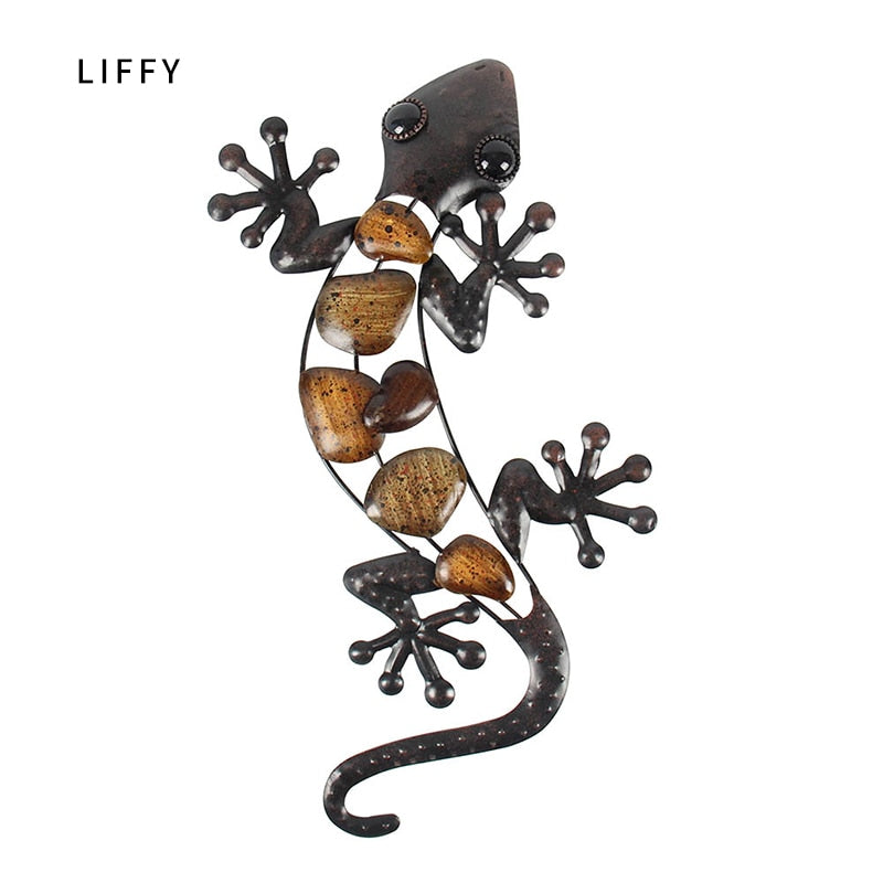 Home Decor Metall Gecko Wandkunst für Gartendekoration, Outdoor Statuen Zubehör Skulpturen und Animales Jardin