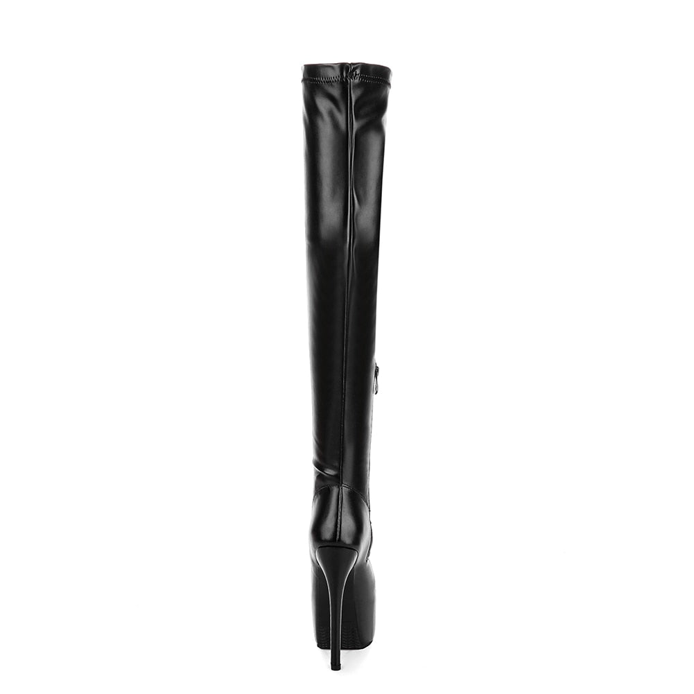DoraTasia 2022 Plus Size 33-48 Marke Modeplattform Overknee-Stiefel, Damen sexy Super High Heels Schuhe, Damen Partystiefel