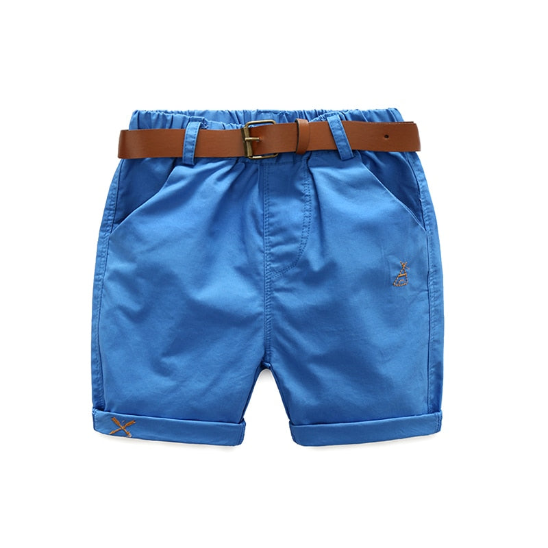 Sommer 3-10 Jahre Baumwolle Marineblau Jungen Kurzhose mit Ledergürtel