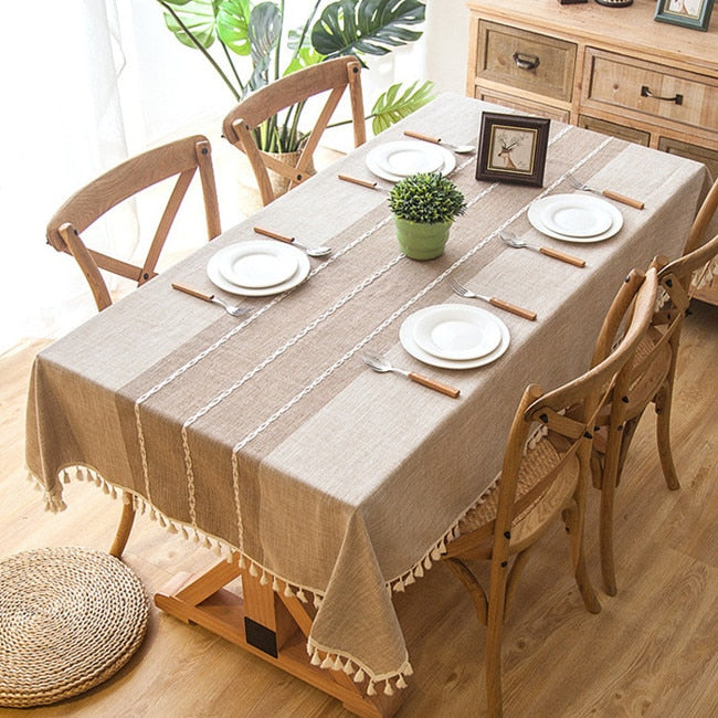 Karierte dekorative Leinentischdecke mit Quaste, wasserdicht, ölbeständig, dick, rechteckig, Hochzeit, Esstisch, Abdeckung, Teetischdecke