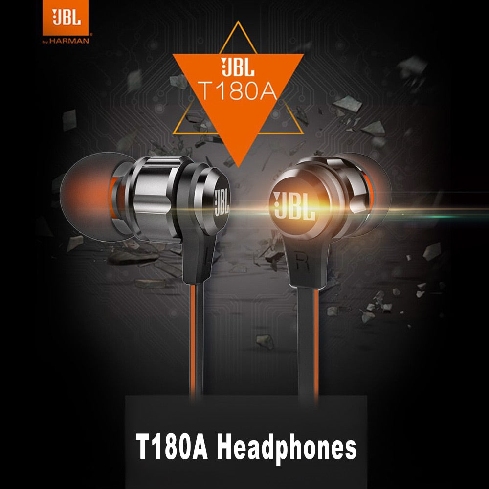 JBL T180A Stereo In-Ear Kopfhörer, Sport Freisprechen mit Mikrofon 3.5mm Kabelgebundene Ohrhörer, Pure Deep Bass Game Music Headset