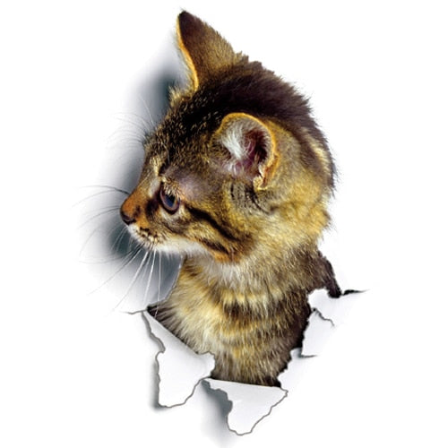 Katzen 3D-Wandaufkleber, Toilettenaufkleber, Lochansicht, lebendige Hunde, Badezimmer, für Heimdekoration, Tiere, Vinyl-Aufkleber, Kunst, Tapete, Poster