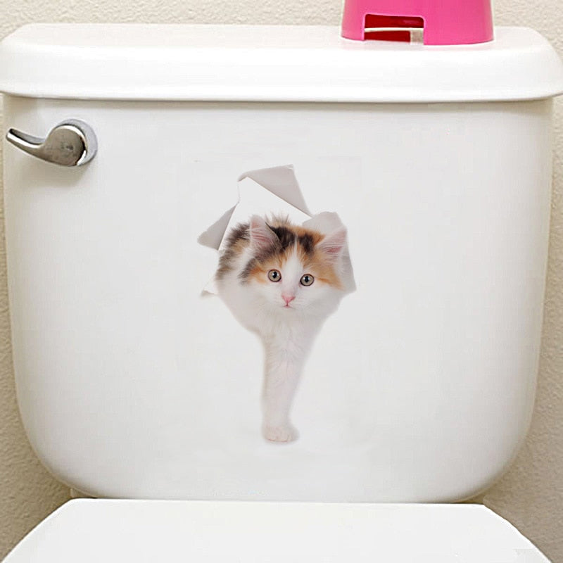 Katzen 3D-Wandaufkleber, Toilettenaufkleber, Lochansicht, lebendige Hunde, Badezimmer, für Heimdekoration, Tiere, Vinyl-Aufkleber, Kunst, Tapete, Poster