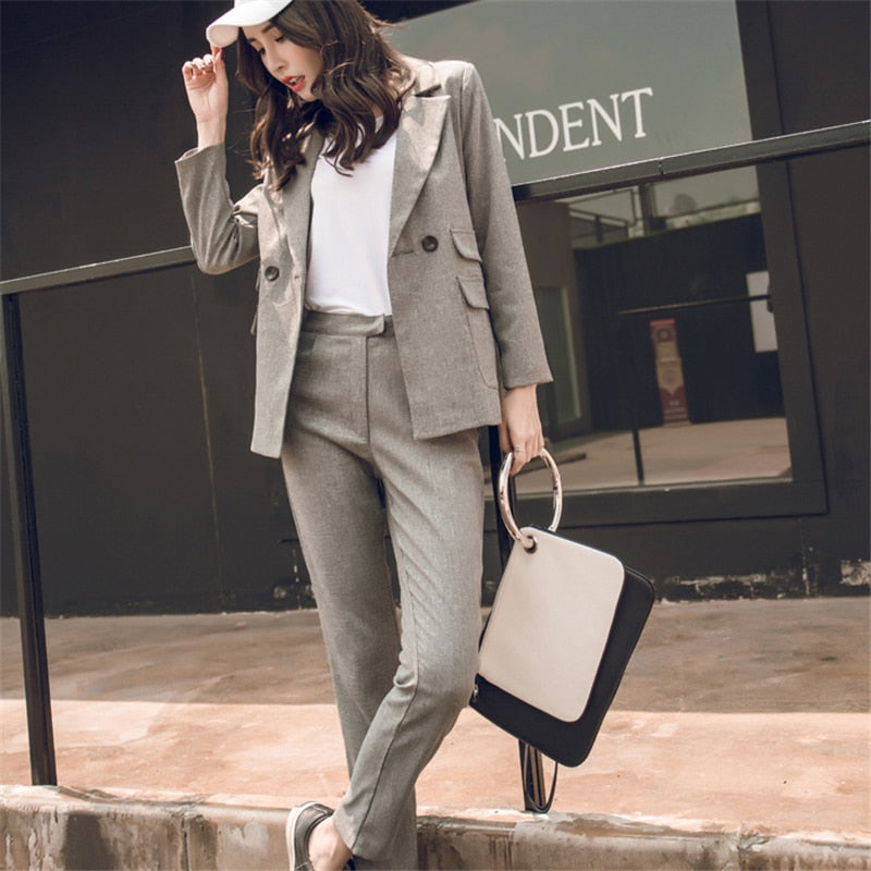 Damen-Hosen Anzug, Hohe Taille Bleistift Hose, Weibliche 2 Stück Blazer Set