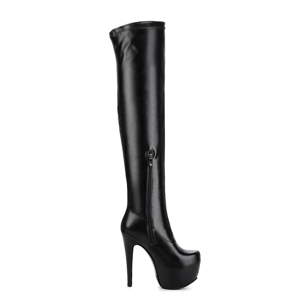 DoraTasia 2022 Plus Size 33-48 Marke Modeplattform Overknee-Stiefel, Damen sexy Super High Heels Schuhe, Damen Partystiefel