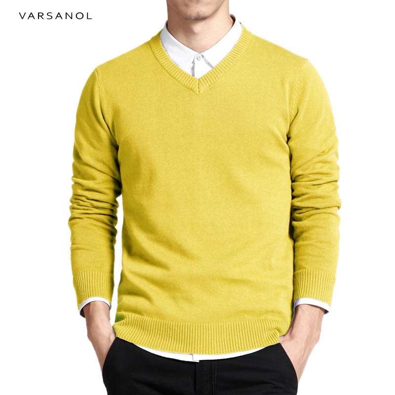 Varsanol Baumwollpullover Männer, Langarm Pullover Outwear V-Ausschnitt in 8 Farben