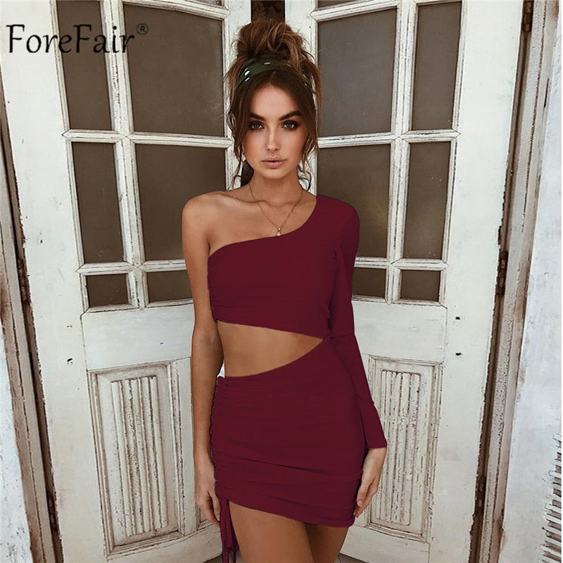 Sexy One Shoulder Mini Kleid für Frauen, Unregelmäßig Trägerlos, Party Club Dress