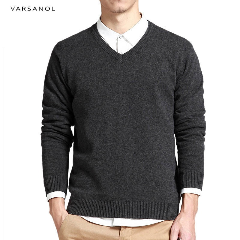 Varsanol Baumwollpullover Männer, Langarm Pullover Outwear V-Ausschnitt in 8 Farben