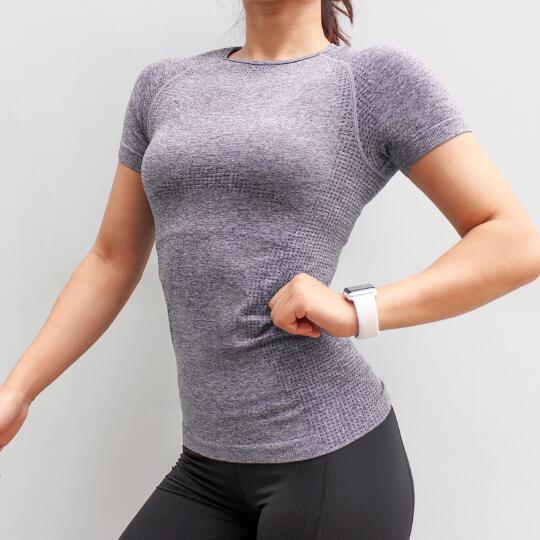 Damen Nahtloses Sportshirt, Kurzarm Yoga Sportbekleidung für Damen