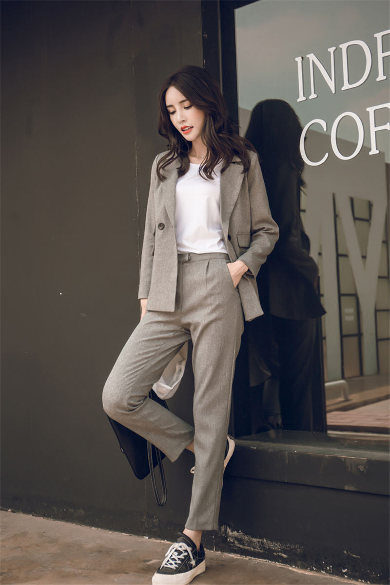 Damen-Hosen Anzug, Hohe Taille Bleistift Hose, Weibliche 2 Stück Blazer Set