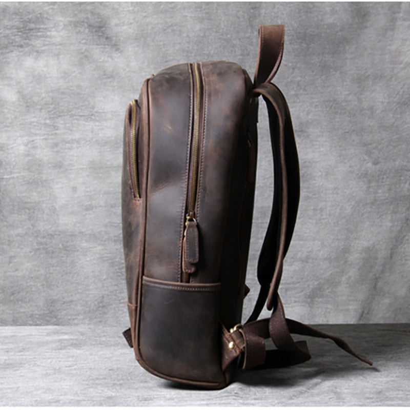 Retro Herren Head Rindsleder, Umhängetasche Leder handgefertigter Laptoprücksack