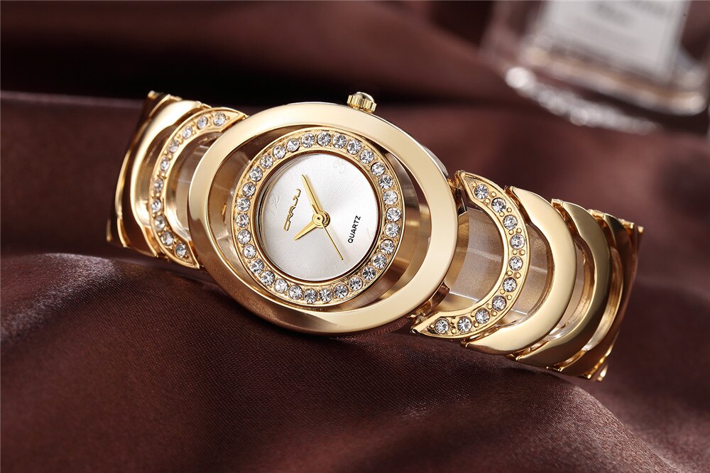 CRRJU Marke neue Mode Damen Armbanduhren, Luxus Gold Quarz Armbanduhren für Frauen
