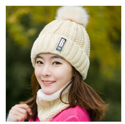 Nackenwarme gestrickte Wintermütze für Frauen, Maske Bonnet Schal-Mütze