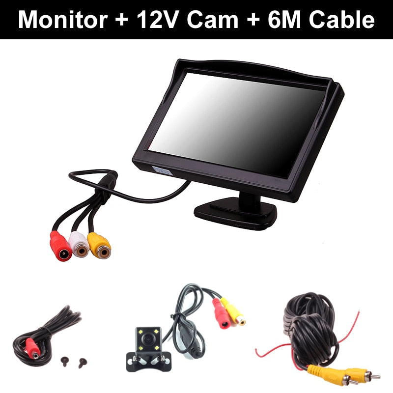 Auto LKW Bus 5 Zoll 12V 24V HD LED Stand Monitor Bildschirm mit Rückansicht, Rückfahrkamera, Parken Kit Combo Home CCTV