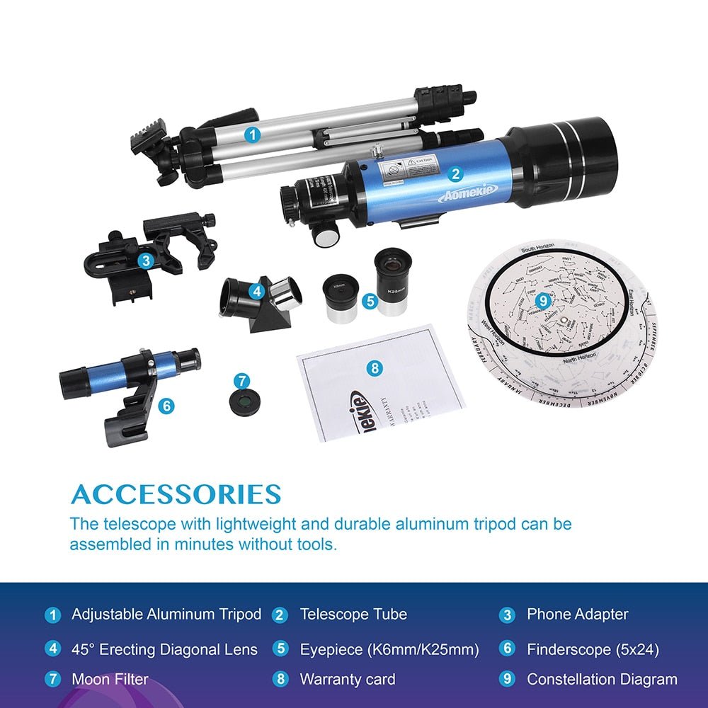 Teleskop mit verstellbarem Stativ-Telefonadapter, Terrestrial Space Monocular für Anfänger