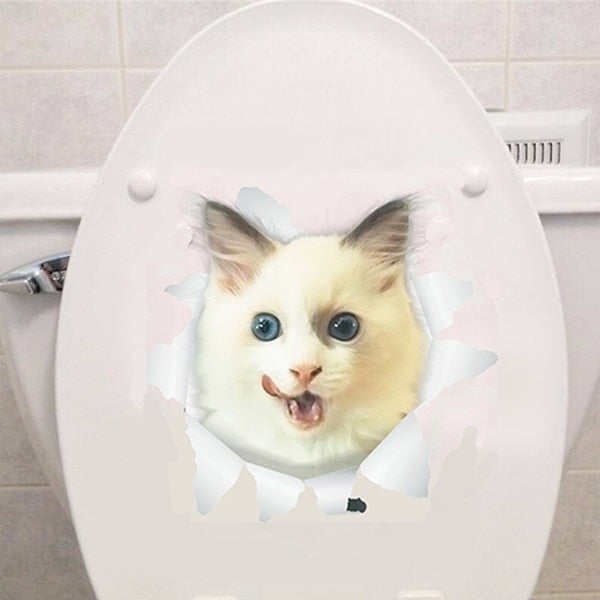 Katzen 3D-Wandaufkleber, Toilettenaufkleber, Lochansicht, lebendige Hunde, Badezimmer, für Heimdekoration, Tiere, Vinyl-Aufkleber, Kunst, Tapete, Poster