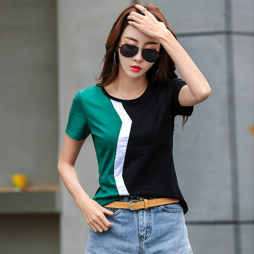 Damen Tops 2023 Kühlen Kurzarm Shirt Koreanischen Stil, Casual Nähte Weibliches Hemd