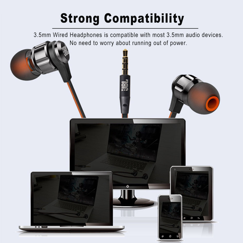 JBL T180A Stereo In-Ear Kopfhörer, Sport Freisprechen mit Mikrofon 3.5mm Kabelgebundene Ohrhörer, Pure Deep Bass Game Music Headset
