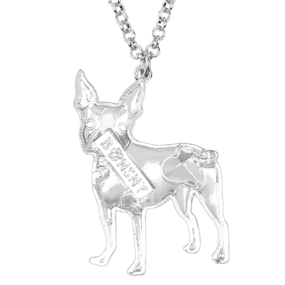Bonsny Emaillelegierung, Kristall Strass Boston Terrier, Hund Halskette Anhänger