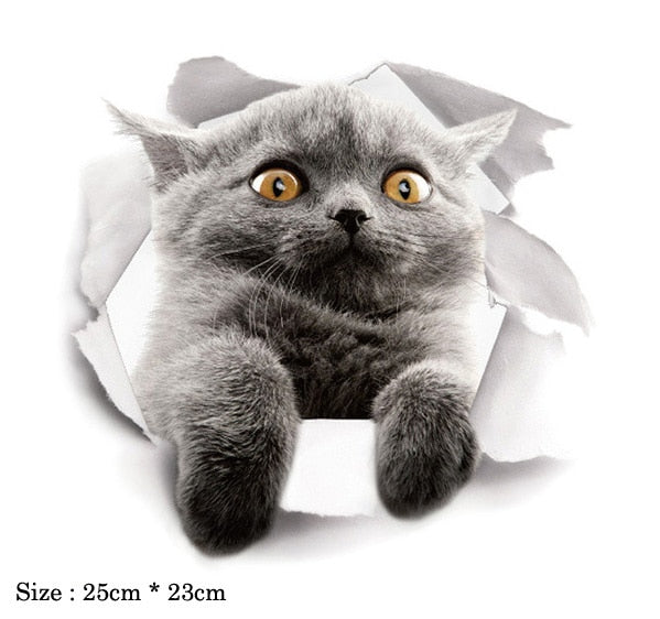 Katzen 3D-Wandaufkleber, Toilettenaufkleber, Lochansicht, lebendige Hunde, Badezimmer, für Heimdekoration, Tiere, Vinyl-Aufkleber, Kunst, Tapete, Poster