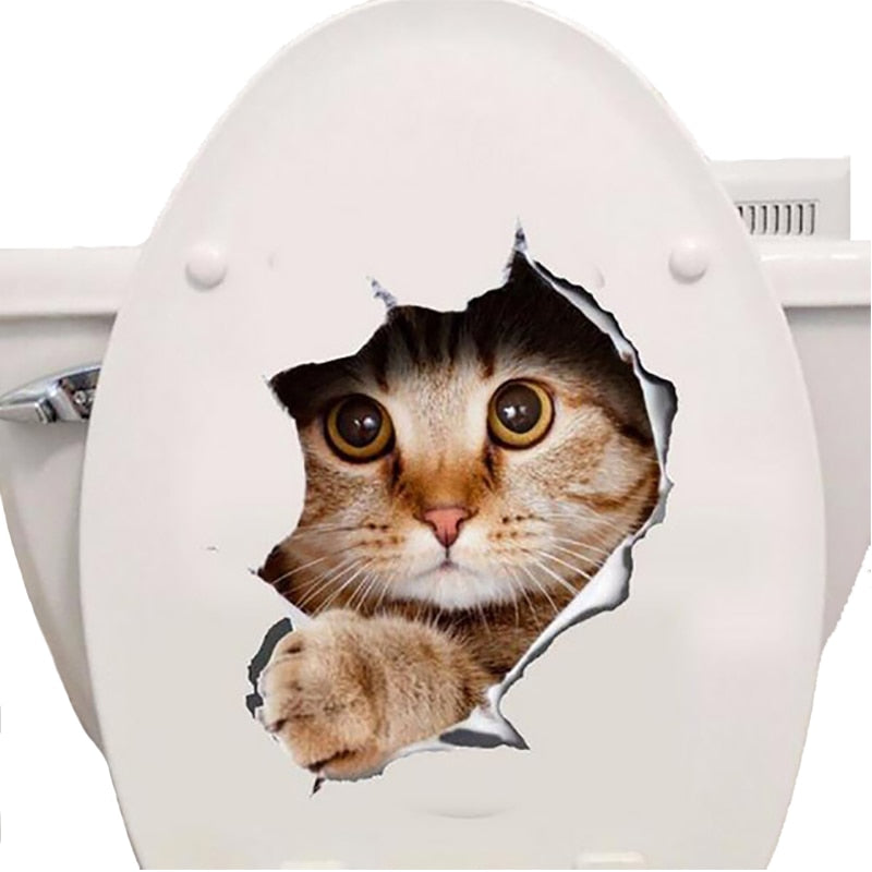 Katzen 3D-Wandaufkleber, Toilettenaufkleber, Lochansicht, lebendige Hunde, Badezimmer, für Heimdekoration, Tiere, Vinyl-Aufkleber, Kunst, Tapete, Poster