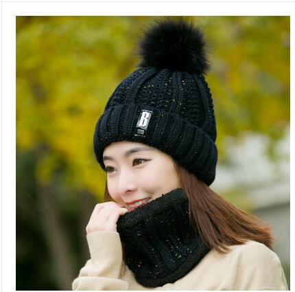 Nackenwarme gestrickte Wintermütze für Frauen, Maske Bonnet Schal-Mütze