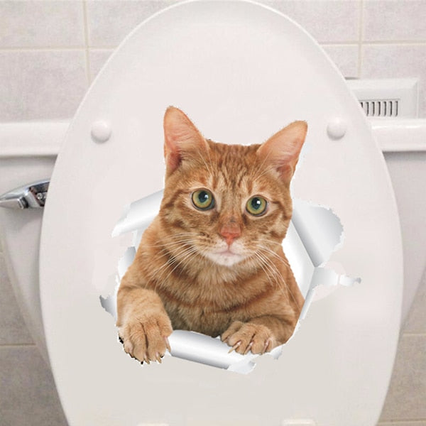 Katzen 3D-Wandaufkleber, Toilettenaufkleber, Lochansicht, lebendige Hunde, Badezimmer, für Heimdekoration, Tiere, Vinyl-Aufkleber, Kunst, Tapete, Poster