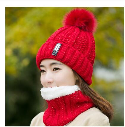 Nackenwarme gestrickte Wintermütze für Frauen, Maske Bonnet Schal-Mütze