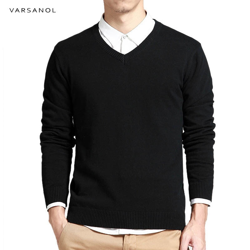 Varsanol Baumwollpullover Männer, Langarm Pullover Outwear V-Ausschnitt in 8 Farben