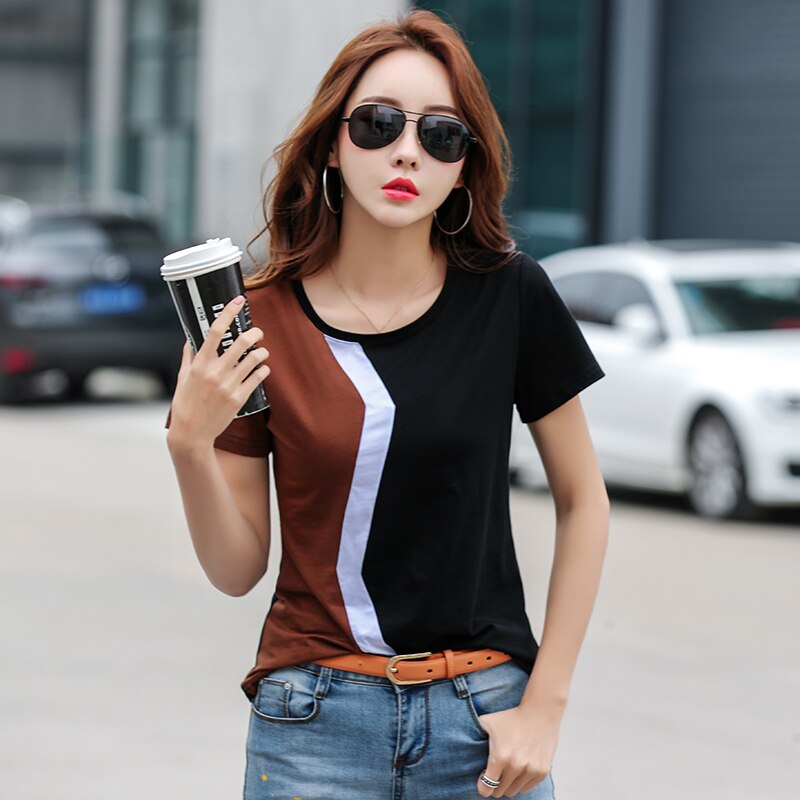 Damen Tops 2023 Kühlen Kurzarm Shirt Koreanischen Stil, Casual Nähte Weibliches Hemd