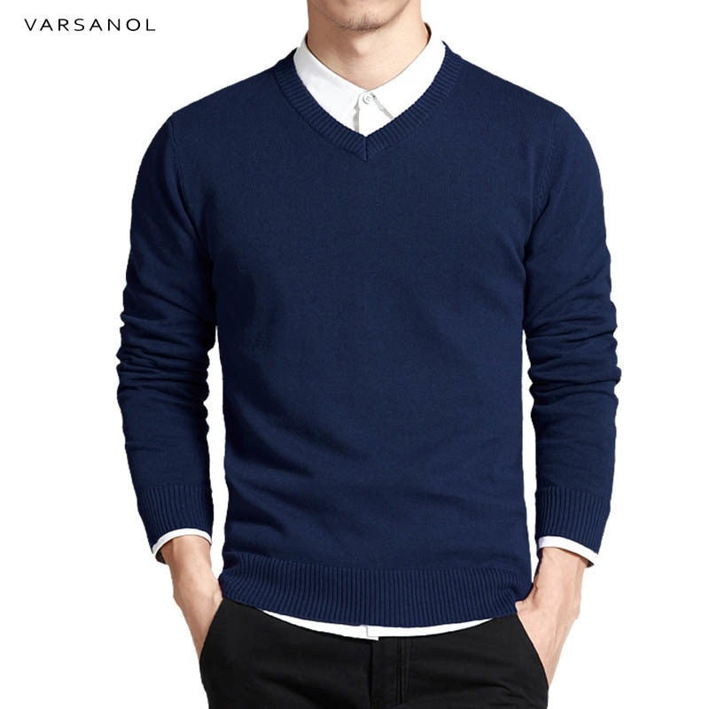 Varsanol Baumwollpullover Männer, Langarm Pullover Outwear V-Ausschnitt in 8 Farben