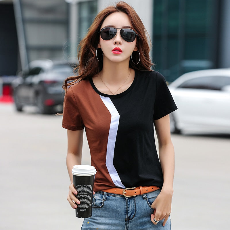 Damen Tops 2023 Kühlen Kurzarm Shirt Koreanischen Stil, Casual Nähte Weibliches Hemd