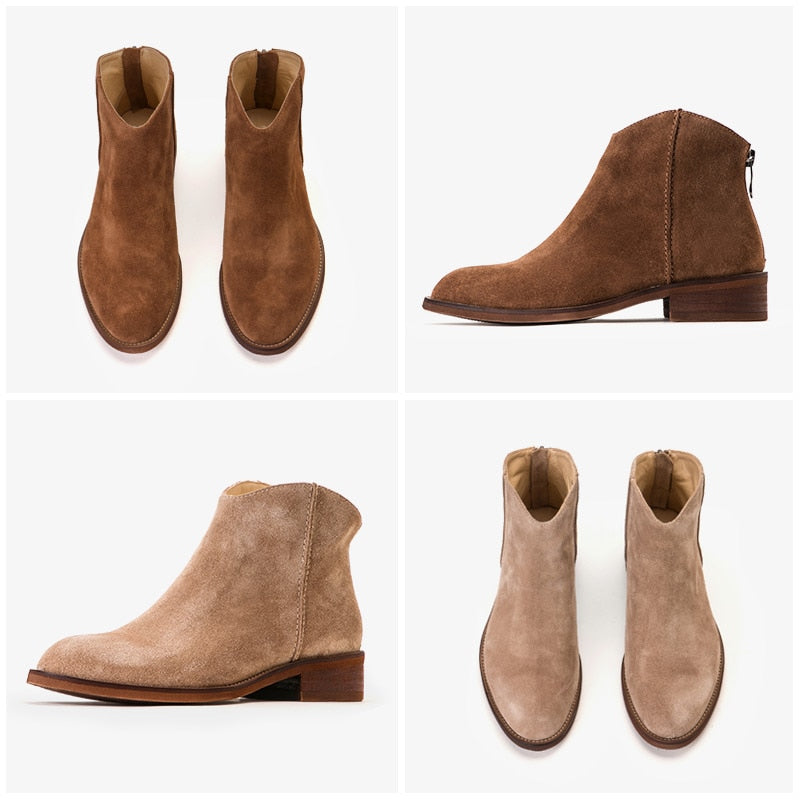 BeauToday Stiefeletten Damen Top Qualität Kuh Wildleder Reißverschluss, Herbst Mode Dame, Echtes Lederschuhe, Handarbeit