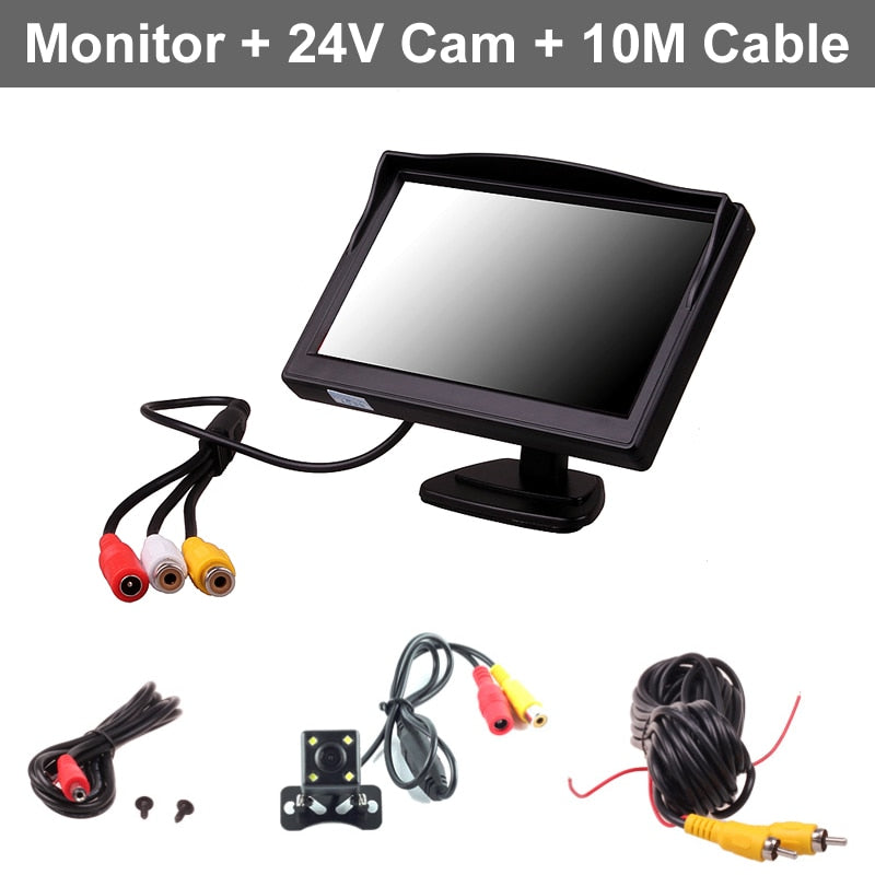 Auto LKW Bus 5 Zoll 12V 24V HD LED Stand Monitor Bildschirm mit Rückansicht, Rückfahrkamera, Parken Kit Combo Home CCTV