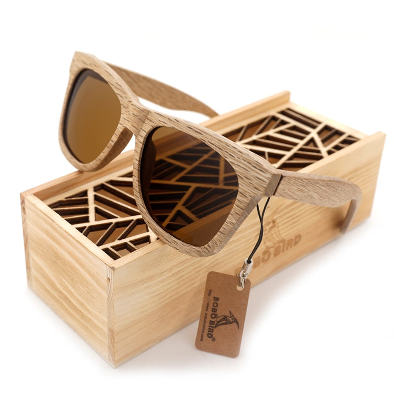 Damen & Herren Sonnenbrille, Handarbeit Natur Holz Polarisierte Brillengestell inklusive Holz Geschenkbox