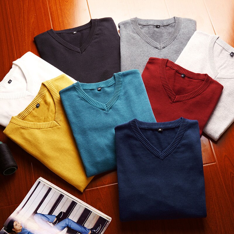 Varsanol Baumwollpullover Männer, Langarm Pullover Outwear V-Ausschnitt in 8 Farben
