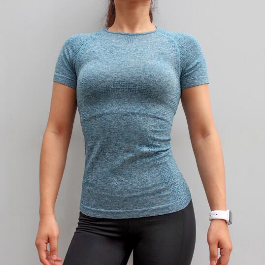 Damen Nahtloses Sportshirt, Kurzarm Yoga Sportbekleidung für Damen