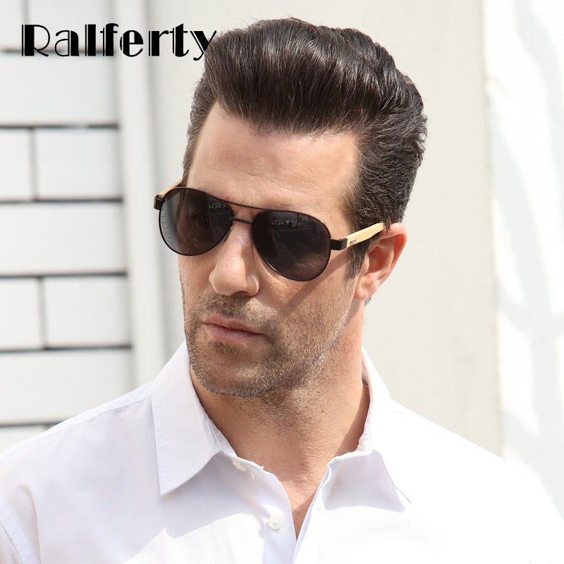 Ralferty Vintage Pilot Wood Sonnenbrille Herren & Damen UV400, Gradient Sonnenbrille