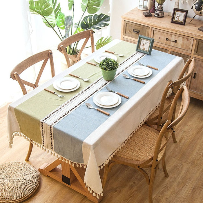 Karierte dekorative Leinentischdecke mit Quaste, wasserdicht, ölbeständig, dick, rechteckig, Hochzeit, Esstisch, Abdeckung, Teetischdecke