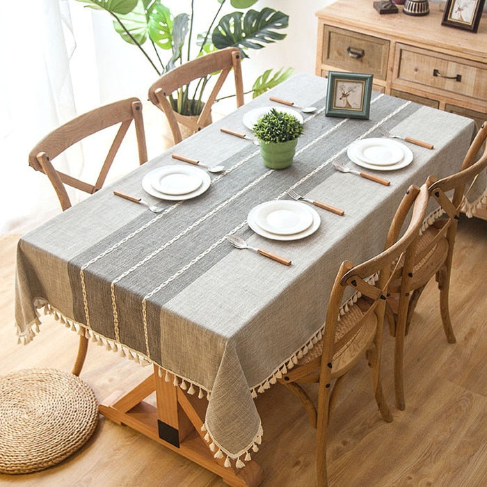 Karierte dekorative Leinentischdecke mit Quaste, wasserdicht, ölbeständig, dick, rechteckig, Hochzeit, Esstisch, Abdeckung, Teetischdecke