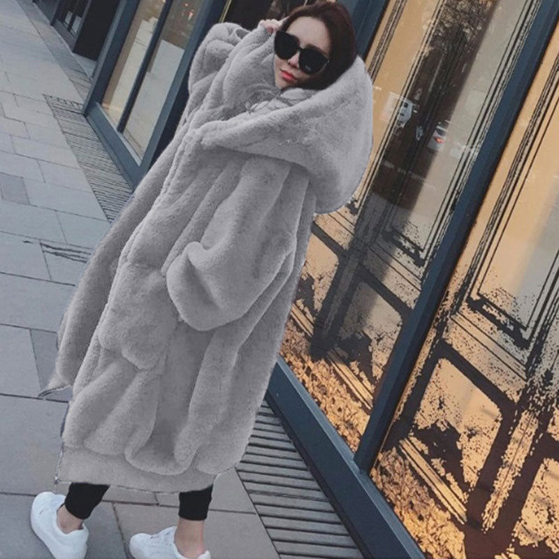 Übergroßer Winter Kunstpelz Mantel für Frauen, Kapuzenjacke